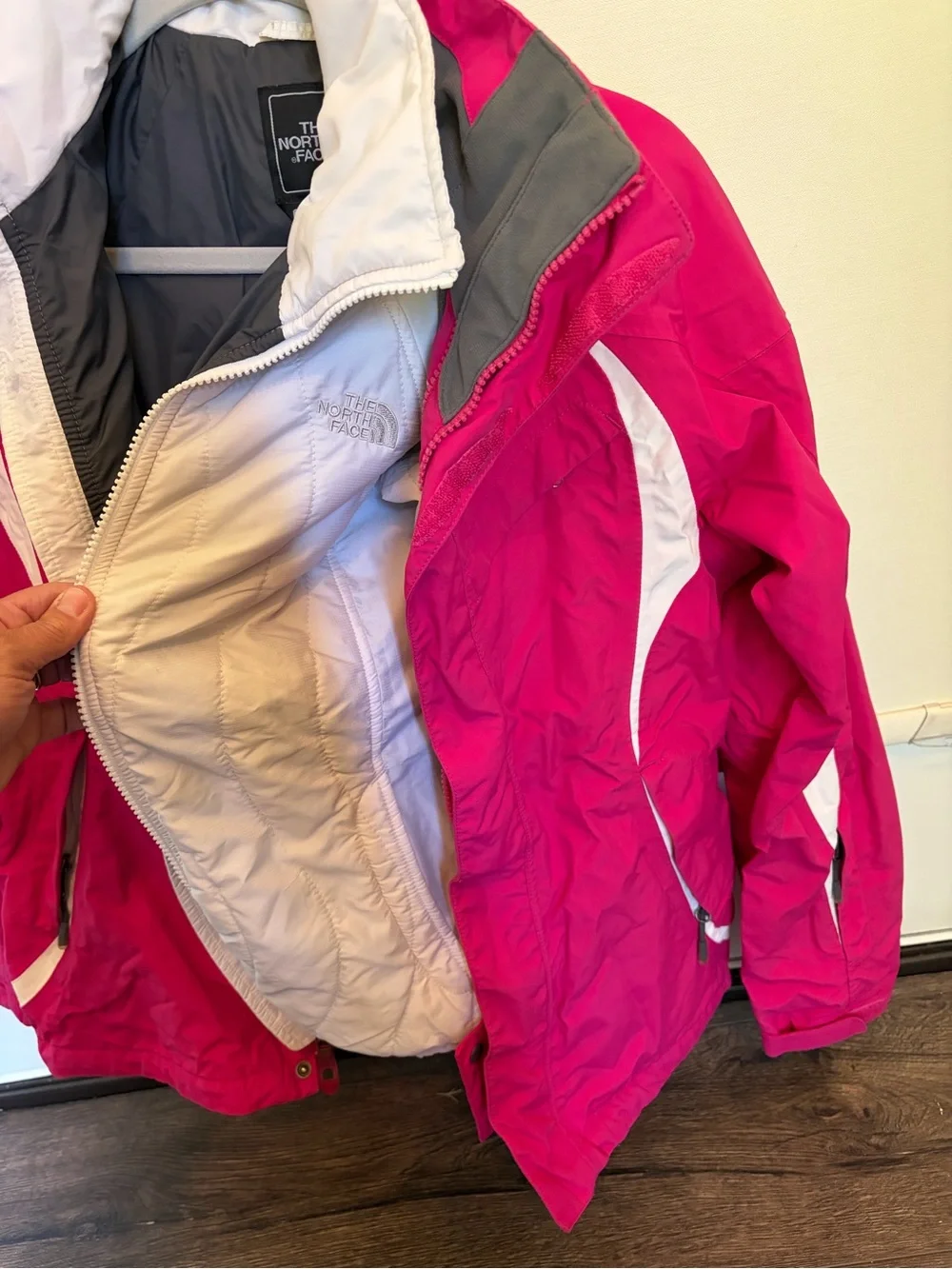 The North Face Hot Pink and White Insulated Ski Jacket